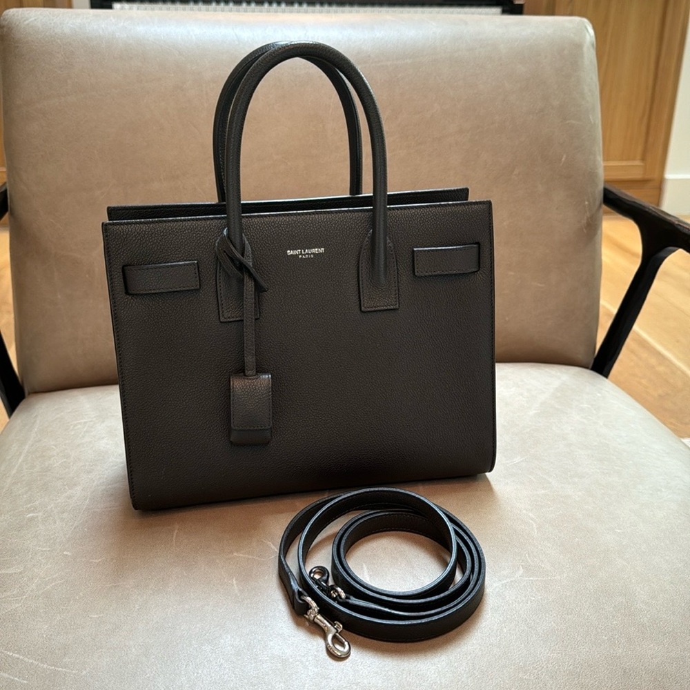 Saint Laurent - Baby Sac Du Jour w/ Strap - Dark Grey, Grained Leather
